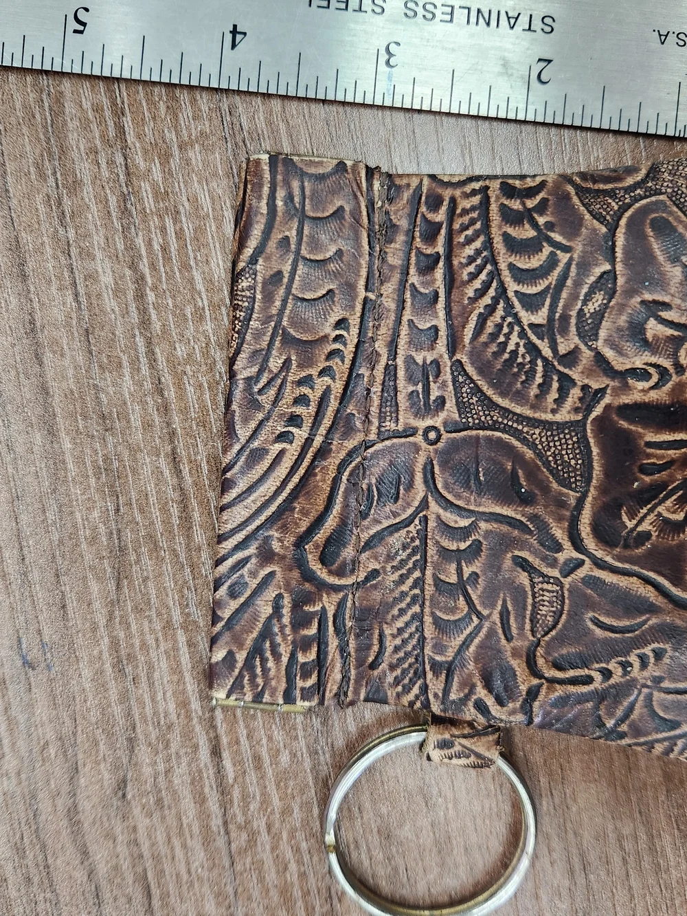 Tooled Brown Floral Leather Snap Coin Pouch